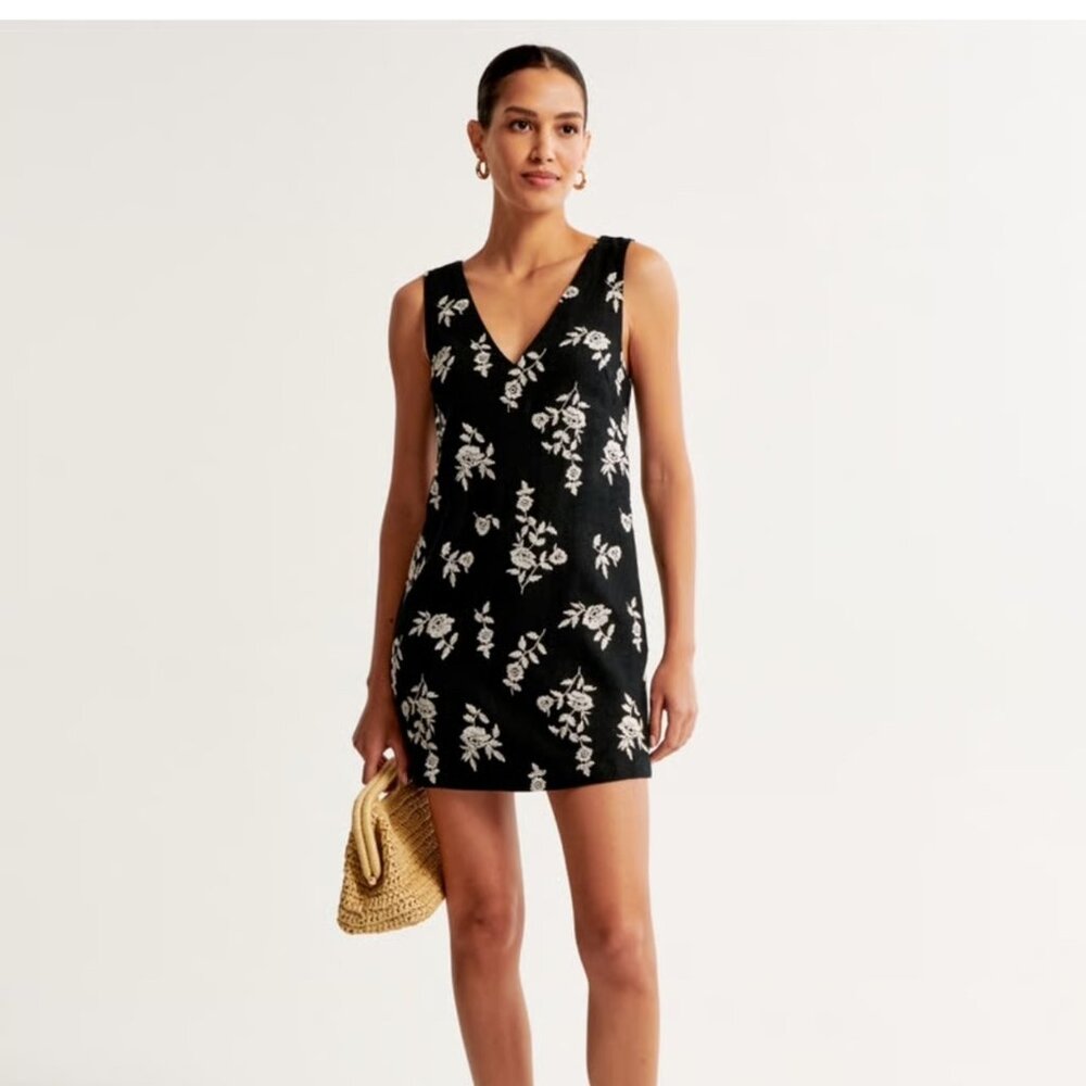 Abercrombie & Fitch Black Mini Dress with Cream Floral Print
